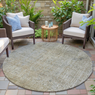 Piper Looms Chantille Abstract ACN2087 Beige Machine Washable Area Rug Round Outdoor Lifestyle Image Feature