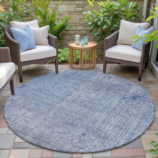 Piper Looms Chantille Abstract ACN2087 Blue Machine Washable Area Rug Round Outdoor Lifestyle Image Feature
