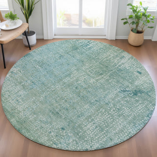 Piper Looms Chantille Abstract ACN2087 Teal Machine Washable Area Rug Round Lifestyle Image Feature