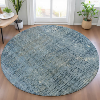 Piper Looms Chantille Abstract ACN2088 Blue Machine Washable Area Rug Round Lifestyle Image Feature