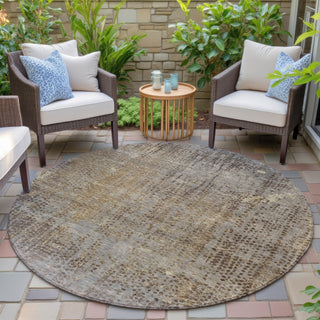 Piper Looms Chantille Abstract ACN2088 Brown Machine Washable Area Rug Round Outdoor Lifestyle Image Feature