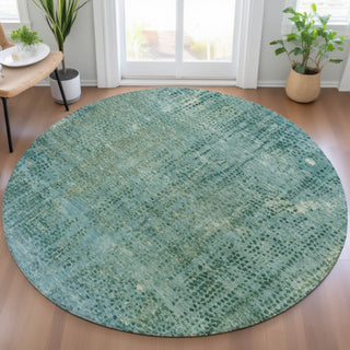 Piper Looms Chantille Abstract ACN2088 Teal Machine Washable Area Rug Round Lifestyle Image Feature