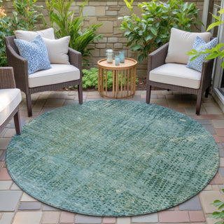 Piper Looms Chantille Abstract ACN2088 Teal Machine Washable Area Rug Round Outdoor Lifestyle Image Feature