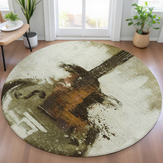 Piper Looms Chantille Music ACN2091 Brown Machine Washable Area Rug Round Lifestyle Image Feature