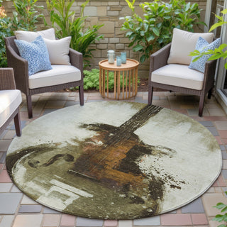 Piper Looms Chantille Music ACN2091 Brown Machine Washable Area Rug Round Outdoor Lifestyle Image Feature
