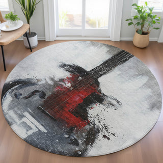 Piper Looms Chantille Music ACN2091 Gray Machine Washable Area Rug Round Lifestyle Image Feature