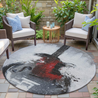 Piper Looms Chantille Music ACN2091 Gray Machine Washable Area Rug Round Outdoor Lifestyle Image Feature