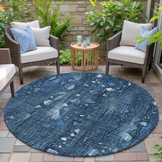 Piper Looms Chantille Abstract ACN2092 Blue Machine Washable Area Rug Round Outdoor Lifestyle Image Feature