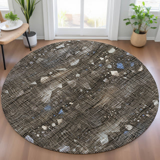 Piper Looms Chantille Abstract ACN2092 Chocolate Machine Washable Area Rug Round Lifestyle Image Feature