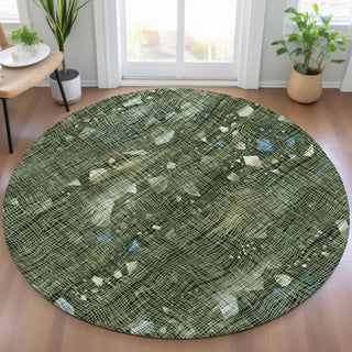 Piper Looms Chantille Abstract ACN2092 Fern Machine Washable Area Rug Round Lifestyle Image Feature