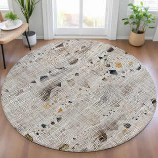 Piper Looms Chantille Abstract ACN2092 Linen Machine Washable Area Rug Round Lifestyle Image Feature