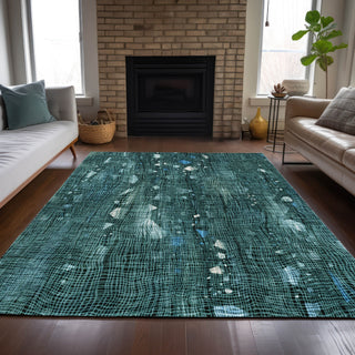 Piper Looms Chantille Abstract ACN2092 Teal Machine Washable Area Rug Lifestyle Image Feature