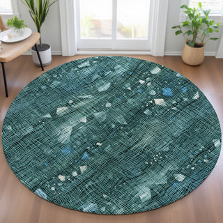 Piper Looms Chantille Abstract ACN2092 Teal Machine Washable Area Rug Round Lifestyle Image Feature