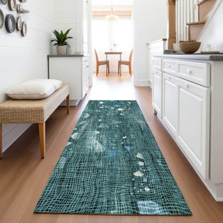 Piper Looms Chantille Abstract ACN2092 Teal Machine Washable Area Rug Runner Lifestyle Image Feature