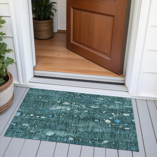 Piper Looms Chantille Abstract ACN2092 Teal Machine Washable Area Rug Scatter Outdoor Lifestyle Image Feature