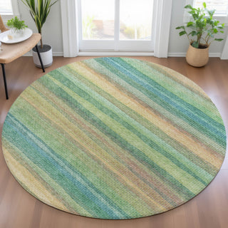 Piper Looms Chantille Stripes ACN2093 Aloe Machine Washable Area Rug Round Lifestyle Image Feature