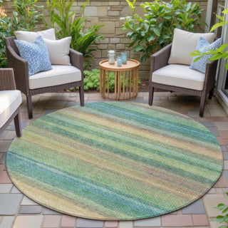 Piper Looms Chantille Stripes ACN2093 Aloe Machine Washable Area Rug Round Outdoor Lifestyle Image Feature