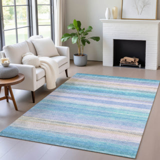 Piper Looms Chantille Stripes ACN2093 Aqua Machine Washable Area Rug Lifestyle Image Feature