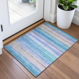 Piper Looms Chantille Stripes ACN2093 Aqua Machine Washable Area Rug Scatter Lifestyle Image Feature
