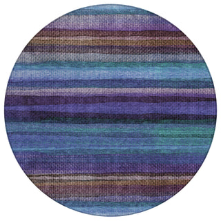 Piper Looms Chantille Stripes ACN2093 Blue Machine Washable Area Rug Round Main Image