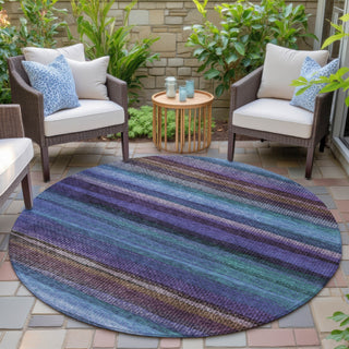 Piper Looms Chantille Stripes ACN2093 Blue Machine Washable Area Rug Round Outdoor Lifestyle Image Feature