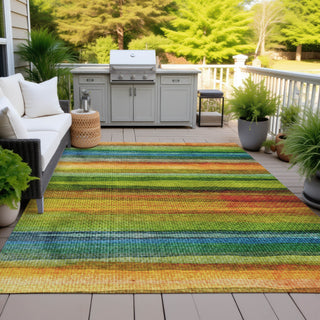 Piper Looms Chantille Stripes ACN2093 Green Machine Washable Area Rug Outdoor Lifestyle Image Feature