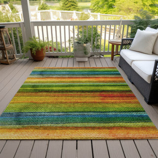 Piper Looms Chantille Stripes ACN2093 Green Machine Washable Area Rug Outdoor Lifestyle Image Feature
