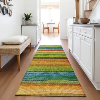 Piper Looms Chantille Stripes ACN2093 Green Machine Washable Area Rug Runner Lifestyle Image Feature