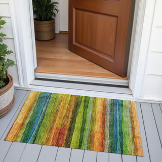 Piper Looms Chantille Stripes ACN2093 Green Machine Washable Area Rug Scatter Outdoor Lifestyle Image Feature
