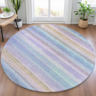 Piper Looms Chantille Stripes ACN2093 Lavender Machine Washable Area Rug Round Lifestyle Image Feature