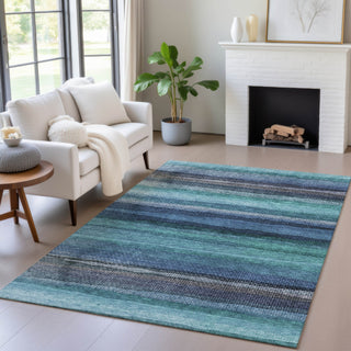 Piper Looms Chantille Stripes ACN2093 Teal Machine Washable Area Rug Lifestyle Image Feature