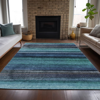 Piper Looms Chantille Stripes ACN2093 Teal Machine Washable Area Rug Lifestyle Image Feature
