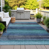 Piper Looms Chantille Stripes ACN2093 Teal Machine Washable Area Rug Outdoor Lifestyle Image Feature