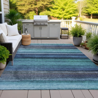 Piper Looms Chantille Stripes ACN2093 Teal Machine Washable Area Rug Outdoor Lifestyle Image Feature