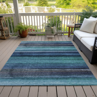Piper Looms Chantille Stripes ACN2093 Teal Machine Washable Area Rug Outdoor Lifestyle Image Feature