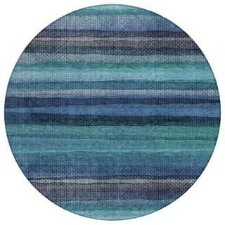 Piper Looms Chantille Stripes ACN2093 Teal Machine Washable Area Rug Round Main Image