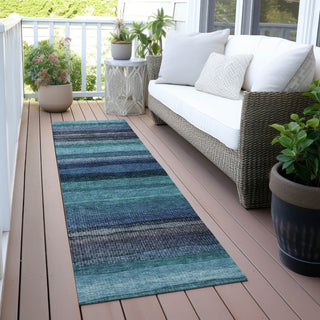 Piper Looms Chantille Stripes ACN2093 Teal Machine Washable Area Rug Runner Outdoor Lifestyle Image Feature