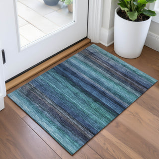 Piper Looms Chantille Stripes ACN2093 Teal Machine Washable Area Rug Scatter Lifestyle Image Feature