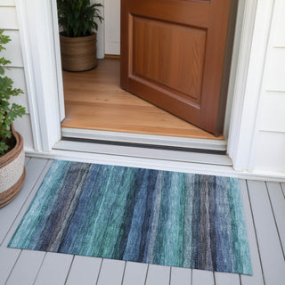 Piper Looms Chantille Stripes ACN2093 Teal Machine Washable Area Rug Scatter Outdoor Lifestyle Image Feature