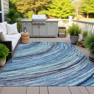 Piper Looms Chantille Swirls ACN2094 Blue Machine Washable Area Rug Outdoor Lifestyle Image Feature
