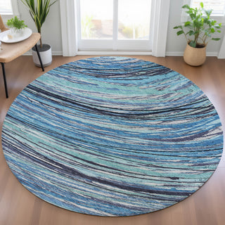 Piper Looms Chantille Swirls ACN2094 Blue Machine Washable Area Rug Round Lifestyle Image Feature