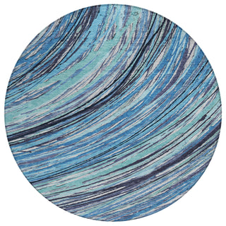 Piper Looms Chantille Swirls ACN2094 Blue Machine Washable Area Rug Round Main Image
