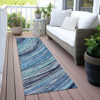 Piper Looms Chantille Swirls ACN2094 Blue Machine Washable Area Rug Runner Outdoor Lifestyle Image Feature