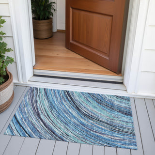 Piper Looms Chantille Swirls ACN2094 Blue Machine Washable Area Rug Scatter Outdoor Lifestyle Image Feature