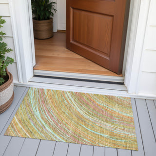 Piper Looms Chantille Swirls ACN2094 Gold Machine Washable Area Rug Scatter Outdoor Lifestyle Image Feature