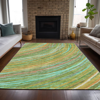 Piper Looms Chantille Swirls ACN2094 Green Machine Washable Area Rug Lifestyle Image Feature