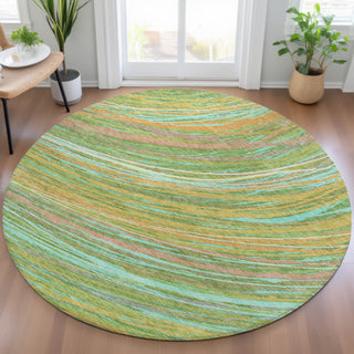 Piper Looms Chantille Swirls ACN2094 Green Machine Washable Area Rug Round Lifestyle Image Feature