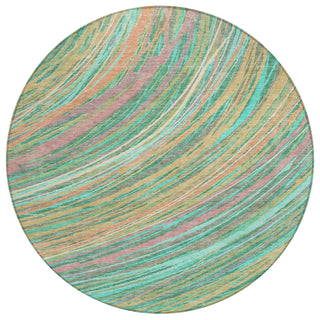 Piper Looms Chantille Swirls ACN2094 Teal Machine Washable Area Rug Round Main Image