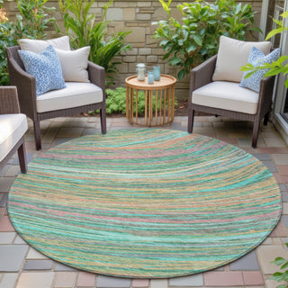 Piper Looms Chantille Swirls ACN2094 Teal Machine Washable Area Rug Round Outdoor Lifestyle Image Feature