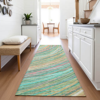 Piper Looms Chantille Swirls ACN2094 Teal Machine Washable Area Rug Runner Lifestyle Image Feature